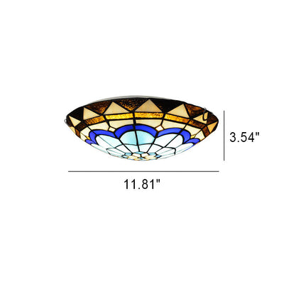 Tiffany Mediterranean Blue Stained Glass Round 2/3/4 Light Flush Mount Ceiling Light