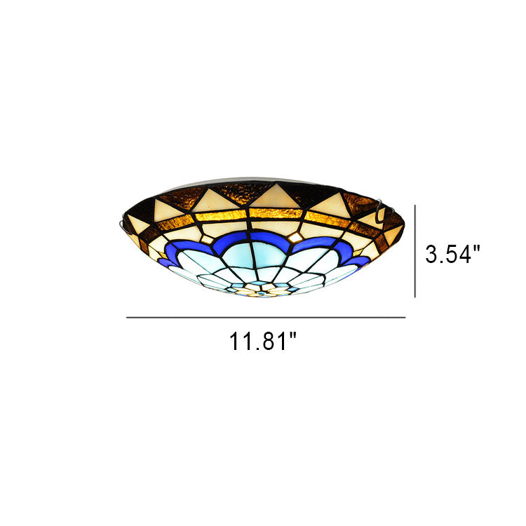 Tiffany Mediterranean Blue Stained Glass Round 2/3/4 Light Flush Mount Ceiling Light