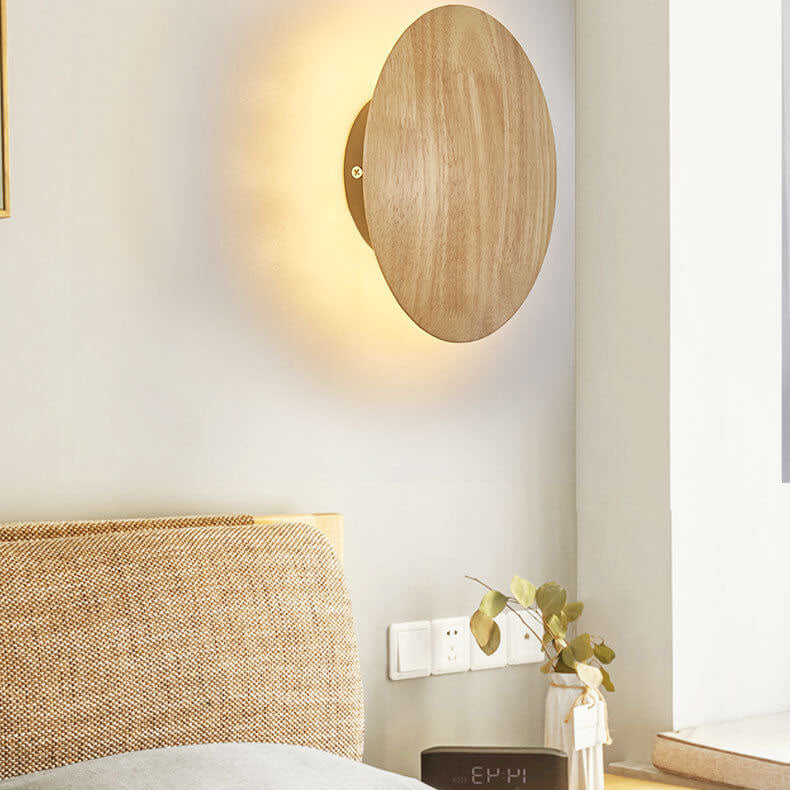 Wooden 1-Light Circle LED Wall Sconce Lamp