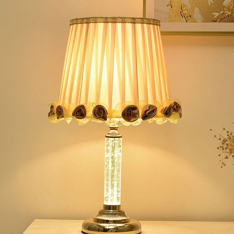 European Floral Fabric Shade Crystal Lamp Base 1-Licht-Tischlampe