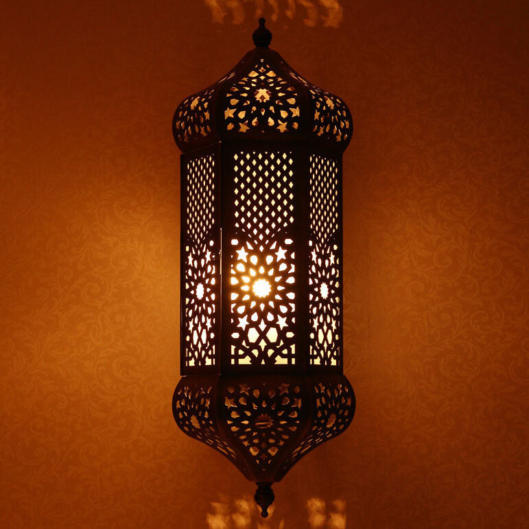 Retro Hollowed Column Copper Moroccan 1-Light Wall Sconce Lamp