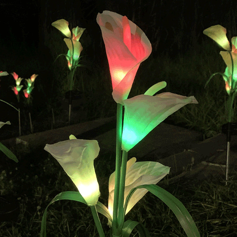 Moderne Solarpferdeschuhblume Bunte 4 LED Outdoor Garten Bodenstecker Landschaftslicht 