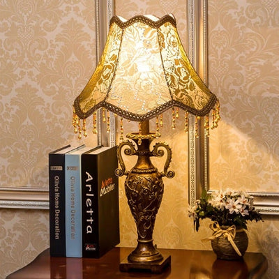 European Vintage Fabric Antique 1-Light Table Lamp