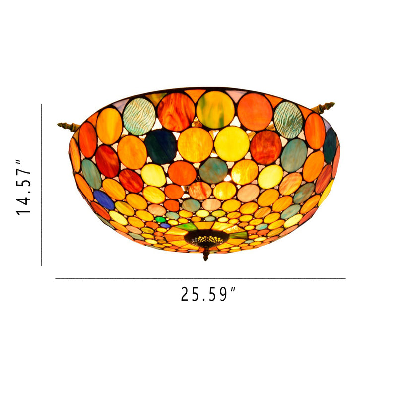 Tiffany Stained Glass Round Pattern 5-Light Flush Mount Light