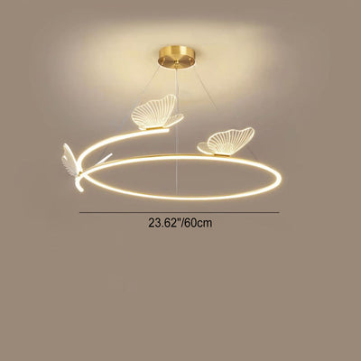 Contemporary Art Deco Acrylic Butterfly Hardware Circle Shade LED Pendant Light For Living Room