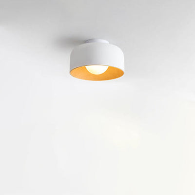 Minimalist Dome Wood Grain Iron 1-Light Semi- Flush Mount Ceiling