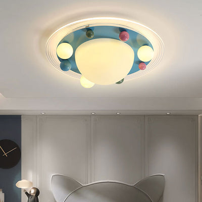 Cute Space Planet Macaron Color Children's LED Flush Mount Ceiling Light