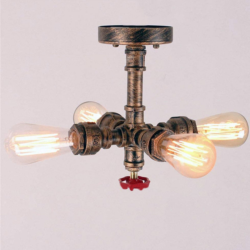 Lustre industriel rétro en fer forgé à 4 lumières 