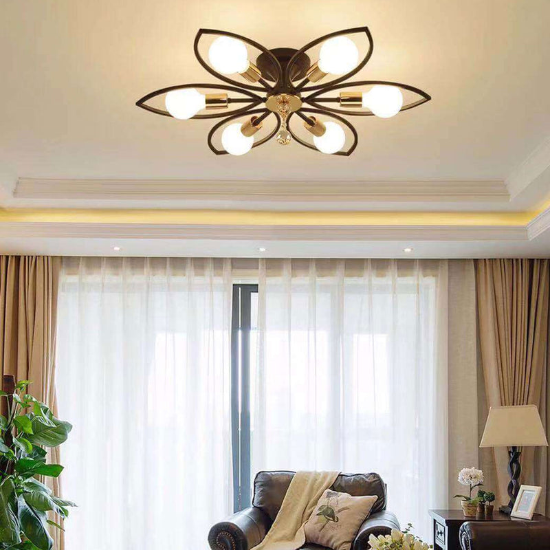 Lumière de plafond encastrée en cristal de fer forgé de luxe nordique 6/8 lumières 