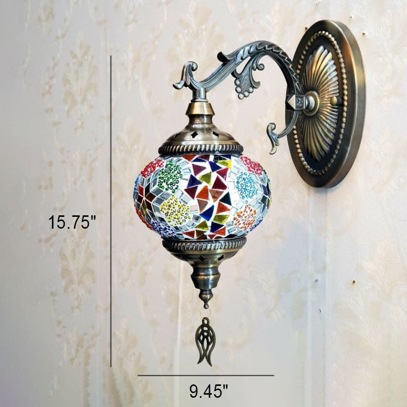 European Vintage Exotic Cracked Glass 1-Light Wall Sconce Lamp