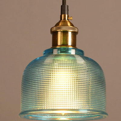 Vintage Pendelleuchte aus strukturiertem Gitterglas mit 1 Leuchte 
