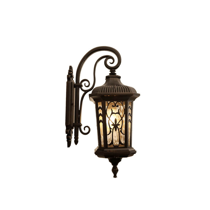 European Outdoor Carved Cage Aluminum Glass 1-Light Wall Sconce Lamp