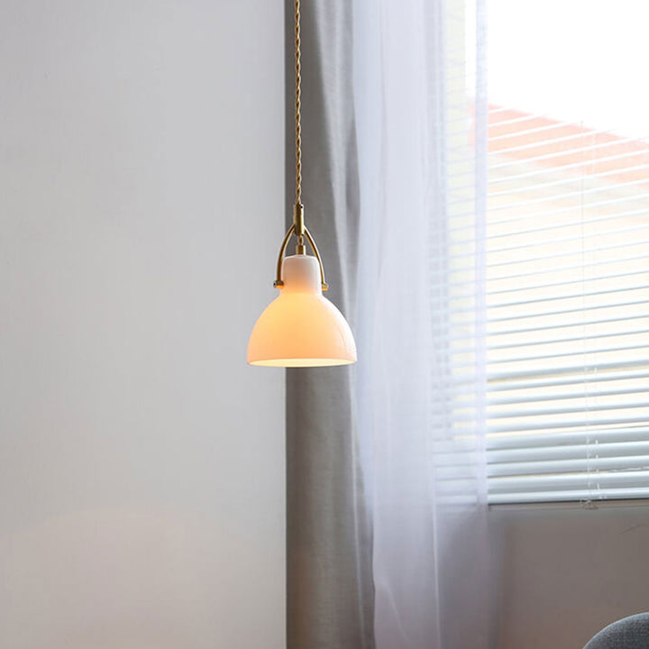 Vintage Milchweißes Glas Kuppel 1-Licht Mini Messing Pendelleuchte 
