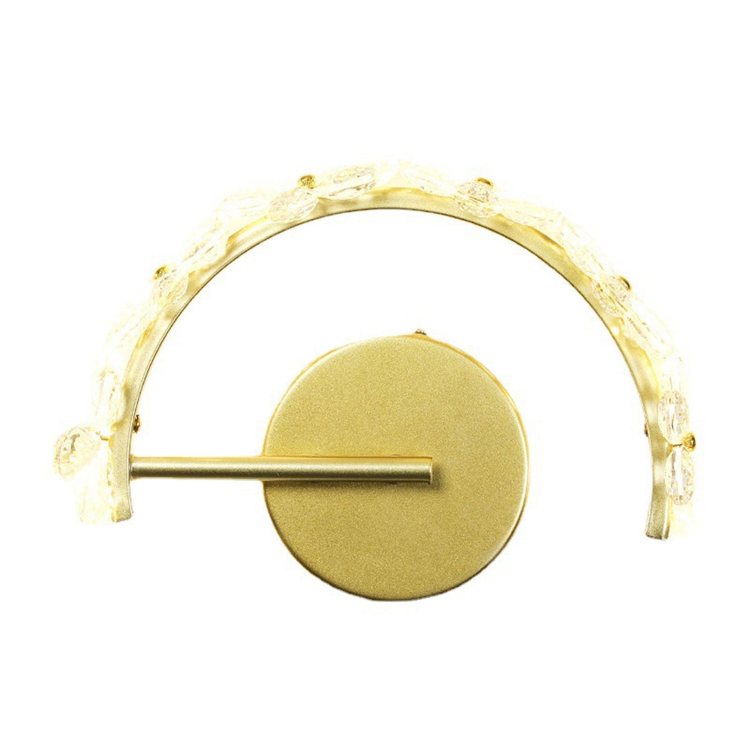 Aplique de pared LED en forma de media luna con flor de cristal dorado nórdico 