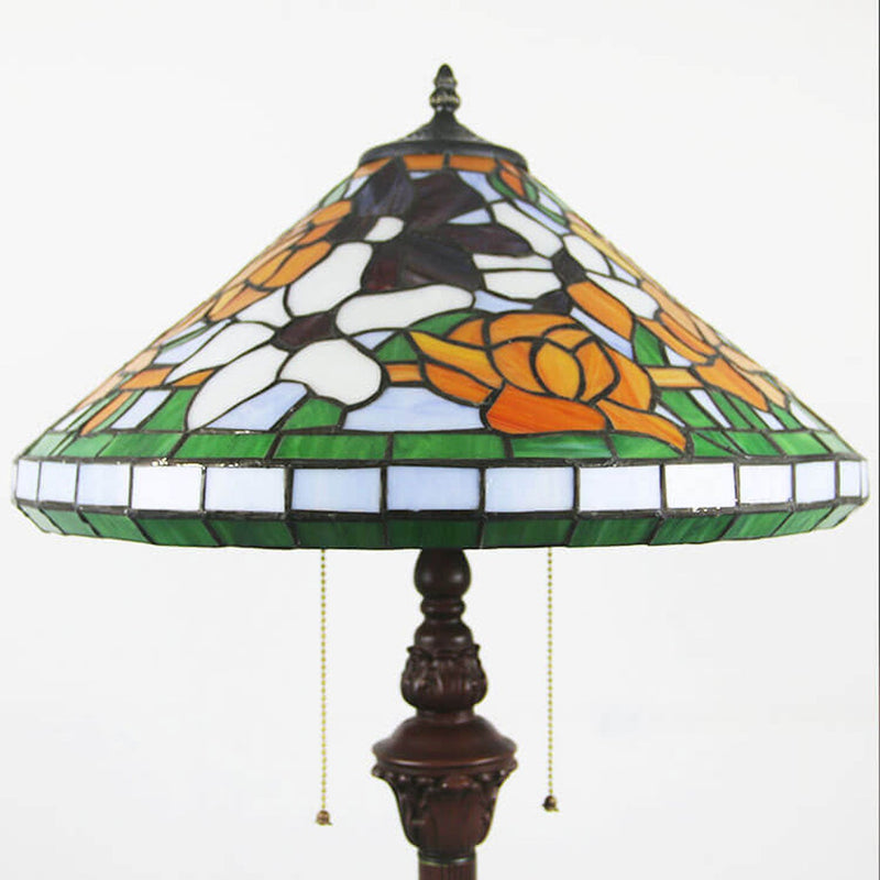 Southeast Asian Style Glass Tiffany 2-Light Standing Floor Lamp