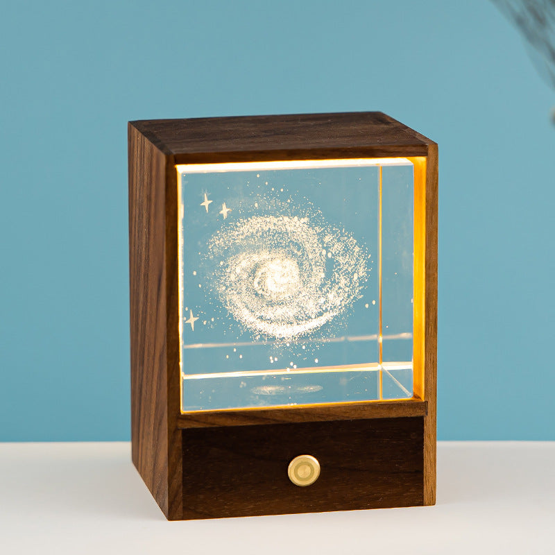 Boîte en bois créative LED veilleuse décorative tactile lampe de Table à intensité variable