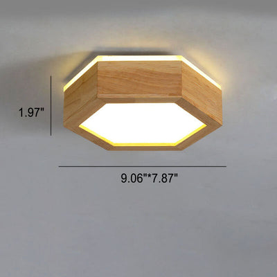 Moderne einfache LED-Deckenleuchte mit sechseckiger Geometrie aus Holz