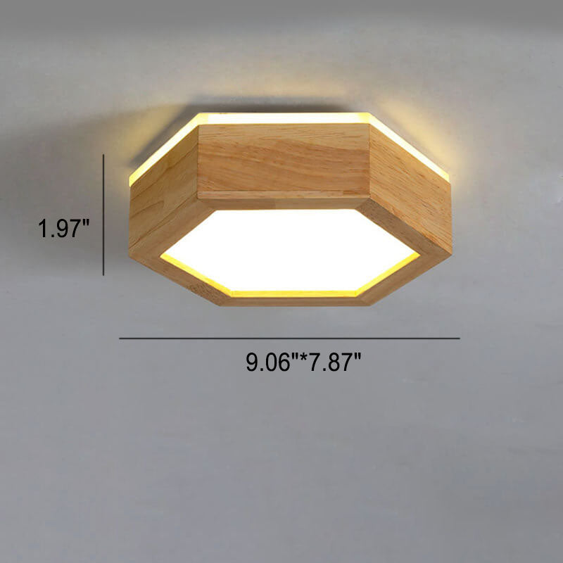 Modern Simple Wooden Hexagonal Geometry LED Flush Mount Ceiling Light