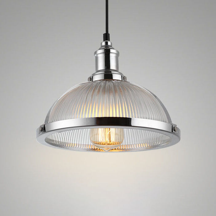 Nordic Ribbed Frosted Glass 1-Light Dome Shade Pendant Light