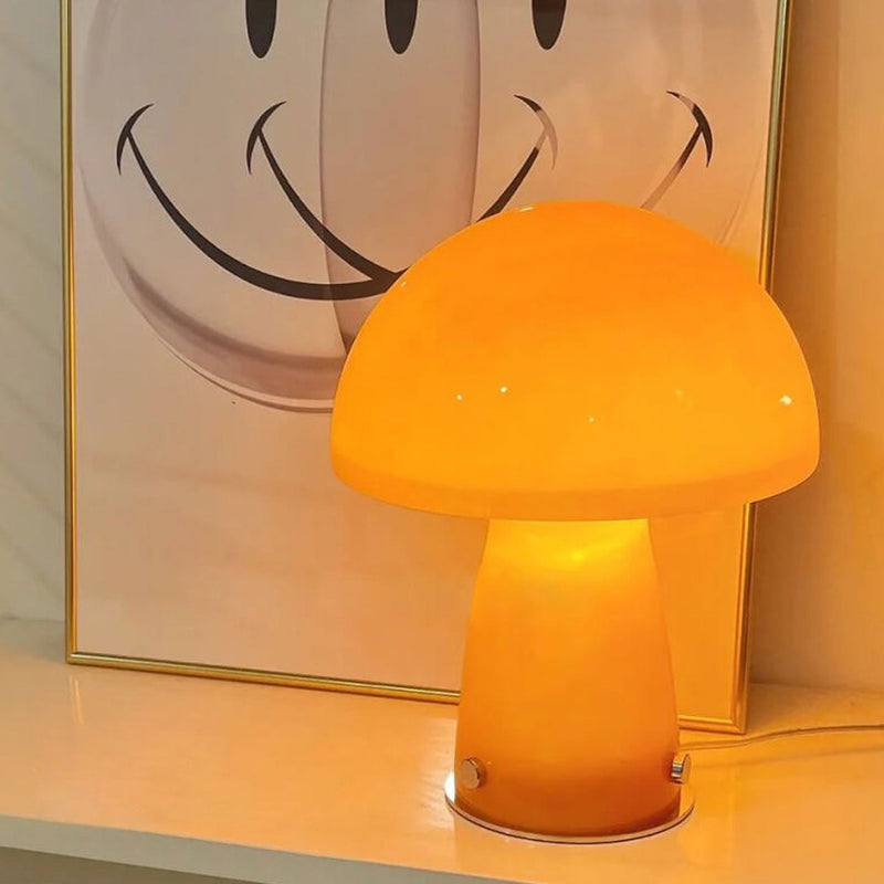 Nordic Orange White Glass Mushroom 1-Light Table Lamp