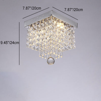 Plafonnier LED moderne carré en acier inoxydable avec abat-jour en cristal 