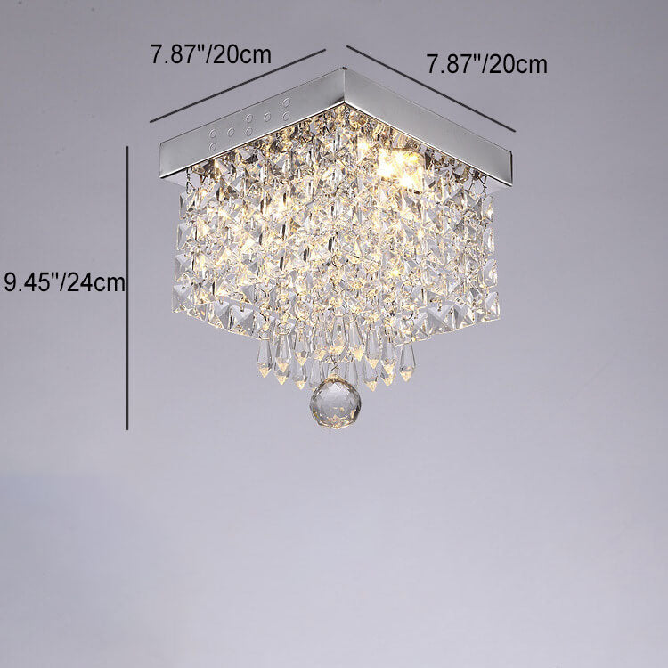 Modern Light Luxury Square Stainless Steel Crystal Lampshade LED Flush Mount Ceiling Light