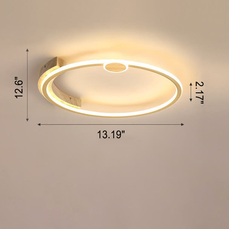 Modern Minimalistic Round Solid Color Wood Iron Acrylic LED Flush Mount Light