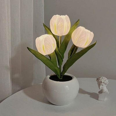 Lampe de Table LED Ambiante Décorative Bouquet de Fleurs Simulées Tulipe 