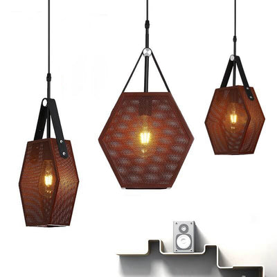 Industrial Vintage Hexagonal Iron Mesh 1-Light Pendant Light