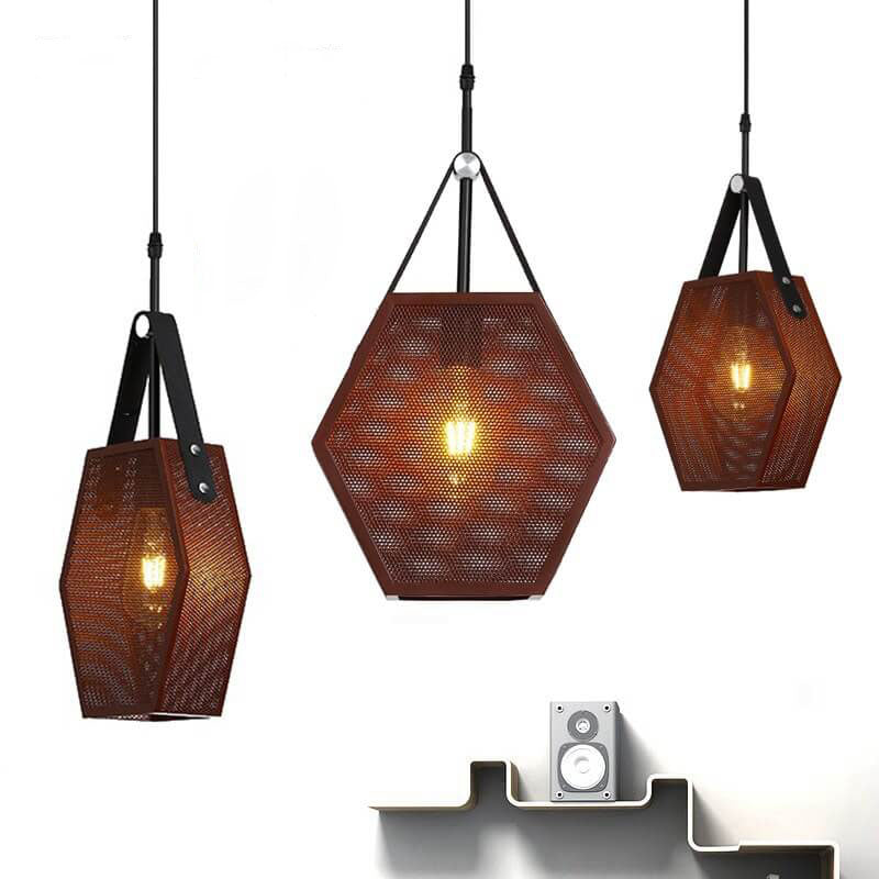 Industrial Vintage Hexagonal Iron Mesh 1-Light Pendant Light