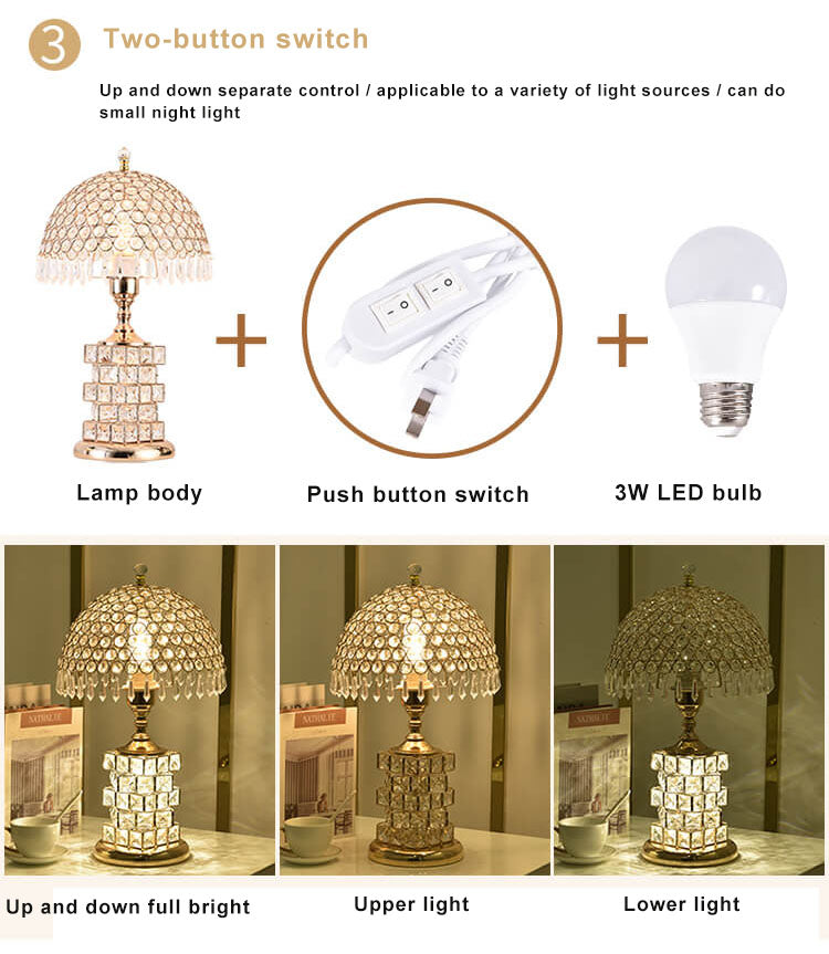 Lámpara de Mesa de 1 Luz con Pantalla en Forma de Cúpula de Cristal de Lujo Moderno 