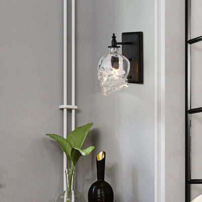 Skull Glass 1-Light Armed Sconce Lamp