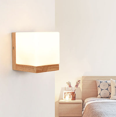 Modern Cube 1- Light Wooden Base Wall Sconce Lamp