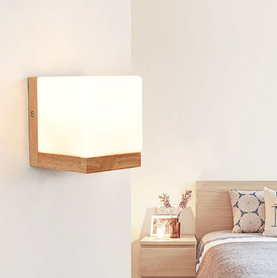 Modern Cube 1-Light Holzsockel Wandleuchte Lampe 
