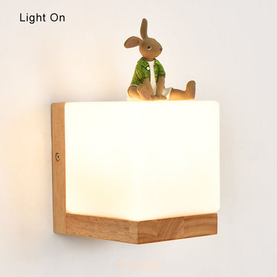 Modern Cube 1- Light Wooden Base Wall Sconce Lamp