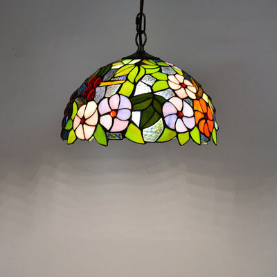 Tiffany Stained Glass 1-Light Bowl Shape Green Pendant Light