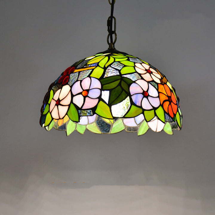 Tiffany Stained Glass 1-Light Bowl Shape Green Pendant Light