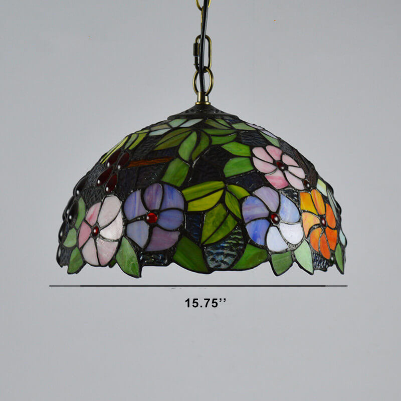 Tiffany Stained Glass 1-Light Bowl Shape Green Pendant Light