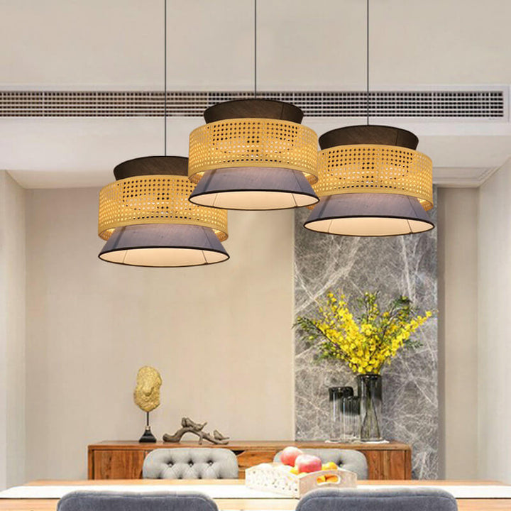 Modern Rattan Weaving Colorful Geometric Splicing 1-Light Pendant Light