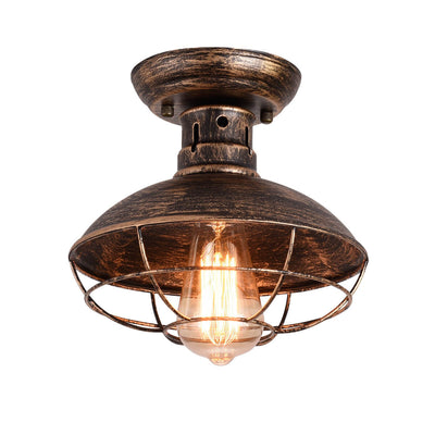 Rustic Wrought Iron 1-Light Barn Semi-Flush Mount Lighting