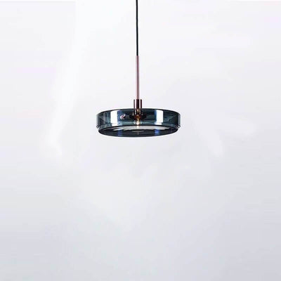 Blue Clear Glass 1-Light Drum Pendant Light