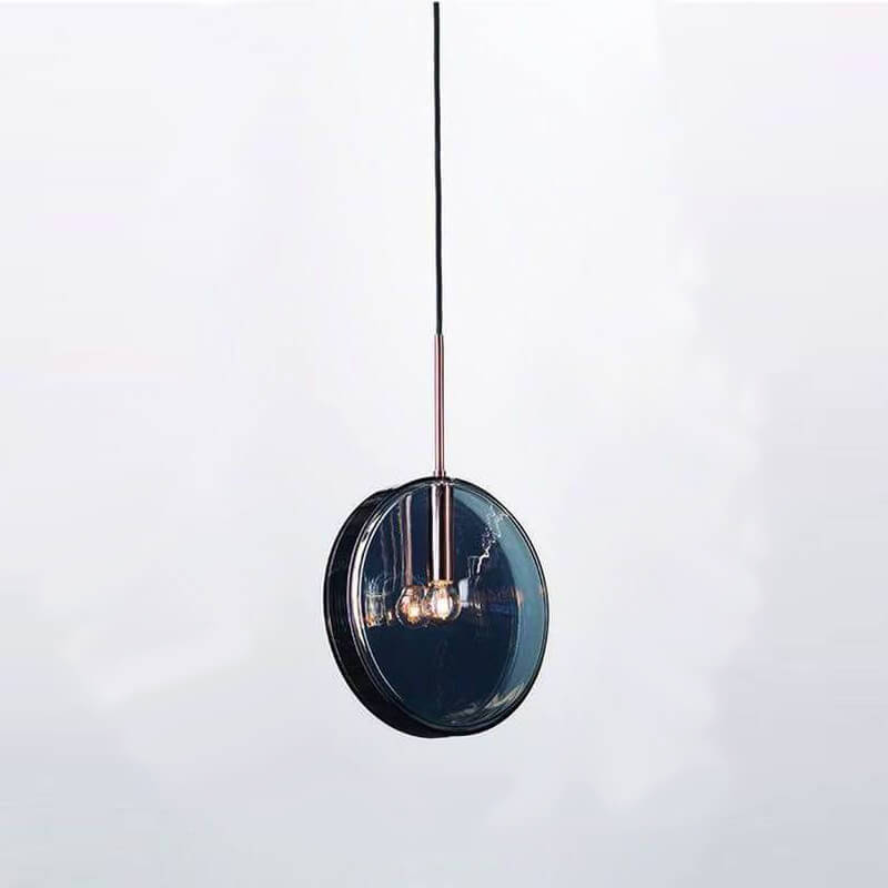 Blue Clear Glass 1-Light Drum Pendant Light