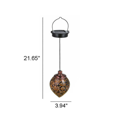 Solar Iron Outdoor Waterproof Hollow Drop Shape LED Outdoor Pendant Light