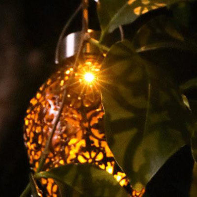 Solar Iron Outdoor Waterproof Hollow Drop Shape LED Outdoor Pendant Light