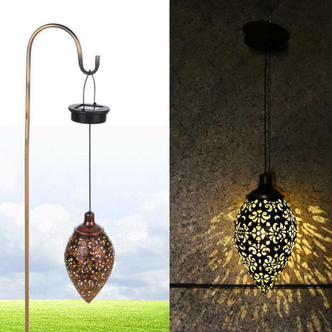 Solar Eisen Outdoor Wasserdicht Hohl Tropfenform LED Outdoor Pendelleuchte 