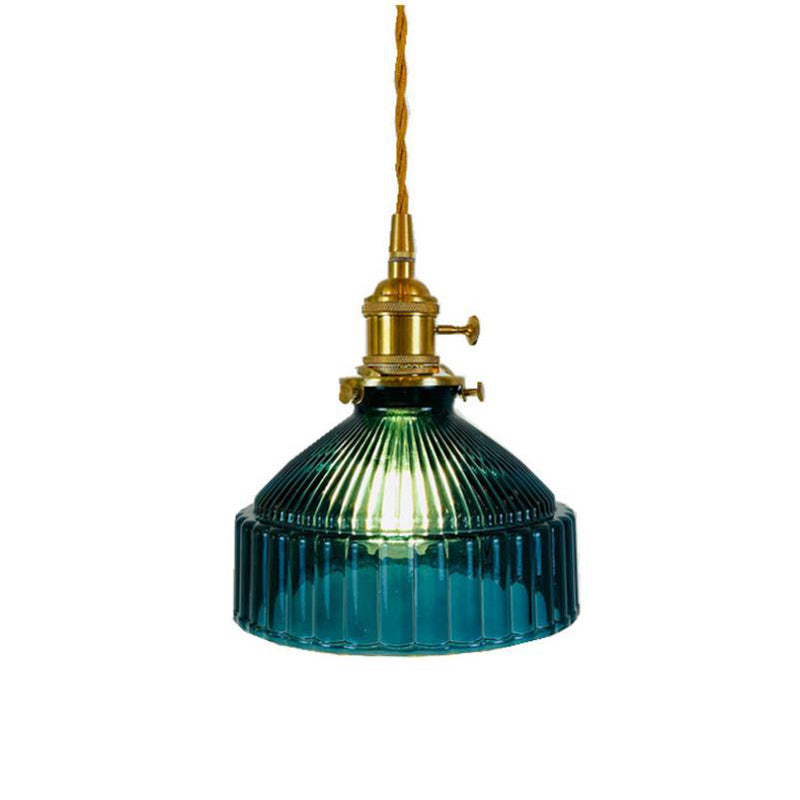 Nordic Stained Glass Dome Brass 1-Light Pendant Light