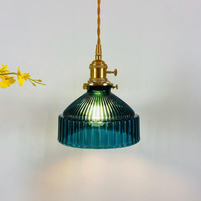 Nordic Stained Glass Dome Brass 1-Light Pendant Light