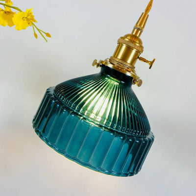 Nordic Stained Glass Dome Brass 1-Light Pendant Light