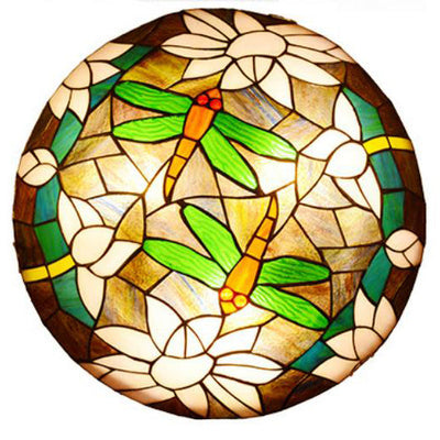 Vintage Tiffany Dragonfly Stained Glass 2/3 Light Flush Mount Ceiling Light