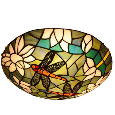 Vintage Tiffany Dragonfly Stained Glass 2/3 Light Flush Mount Ceiling Light